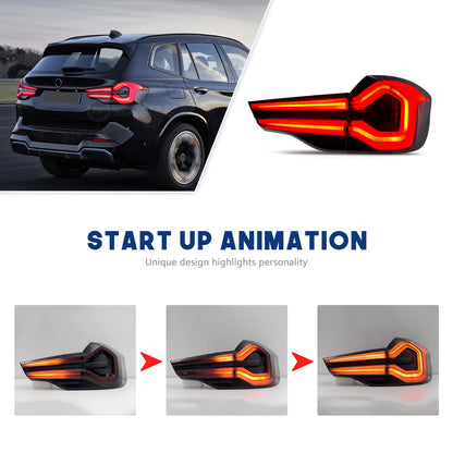 HCMOTION LED Tail Lights for For BMW X3 2018-2021 G01 G08 F97 DRL Start UP Animation Car Rear Back Lamps Assembly 2022 look