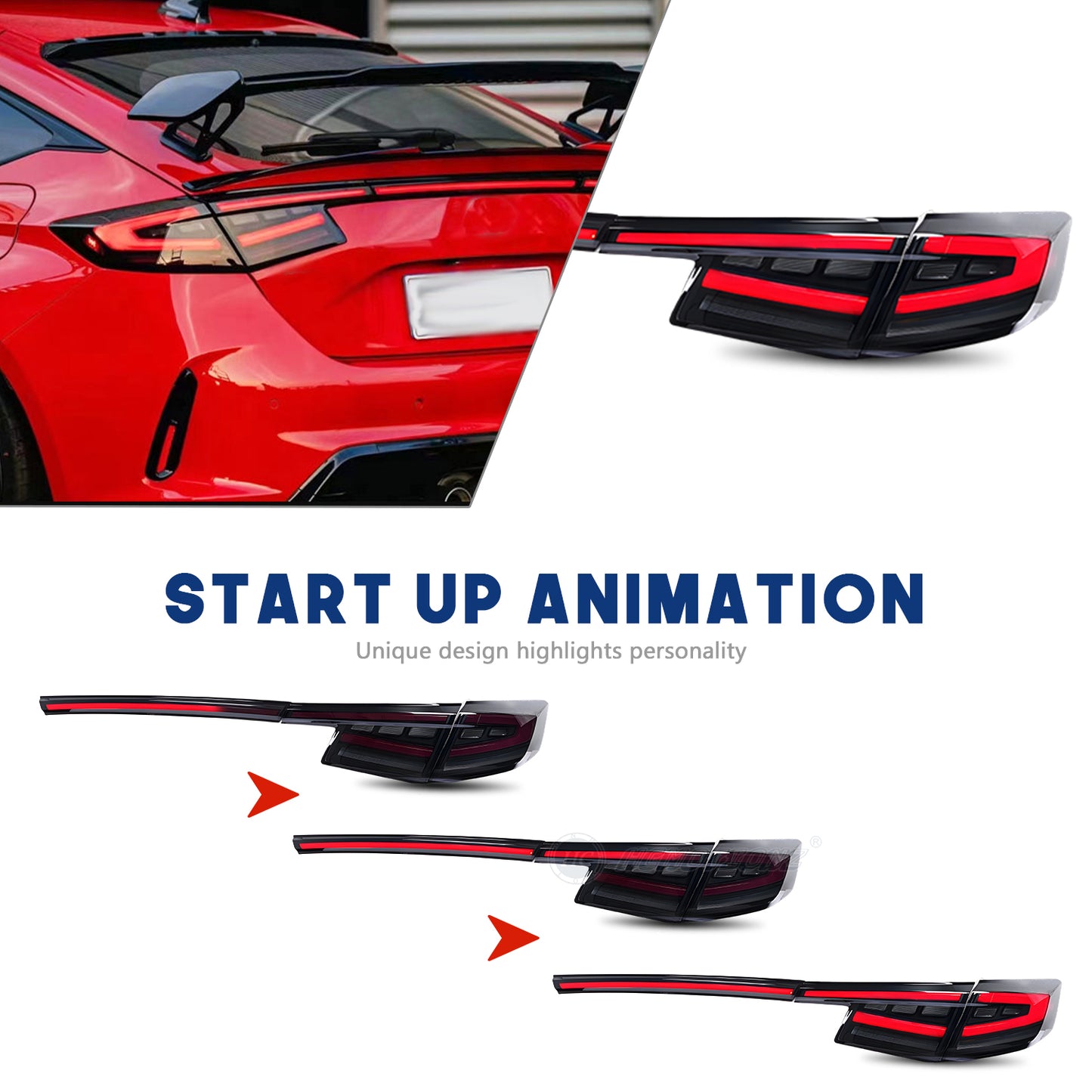 HCMOTION Tail Lights for Honda Civic 2022-2025 Hatchback 11th Gen with Middle Lamp