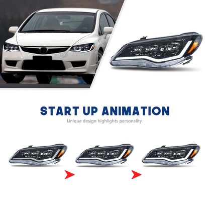 HCMOTION LED Headlights for Honda Civic 2006-2011 DRL Start UP Animation