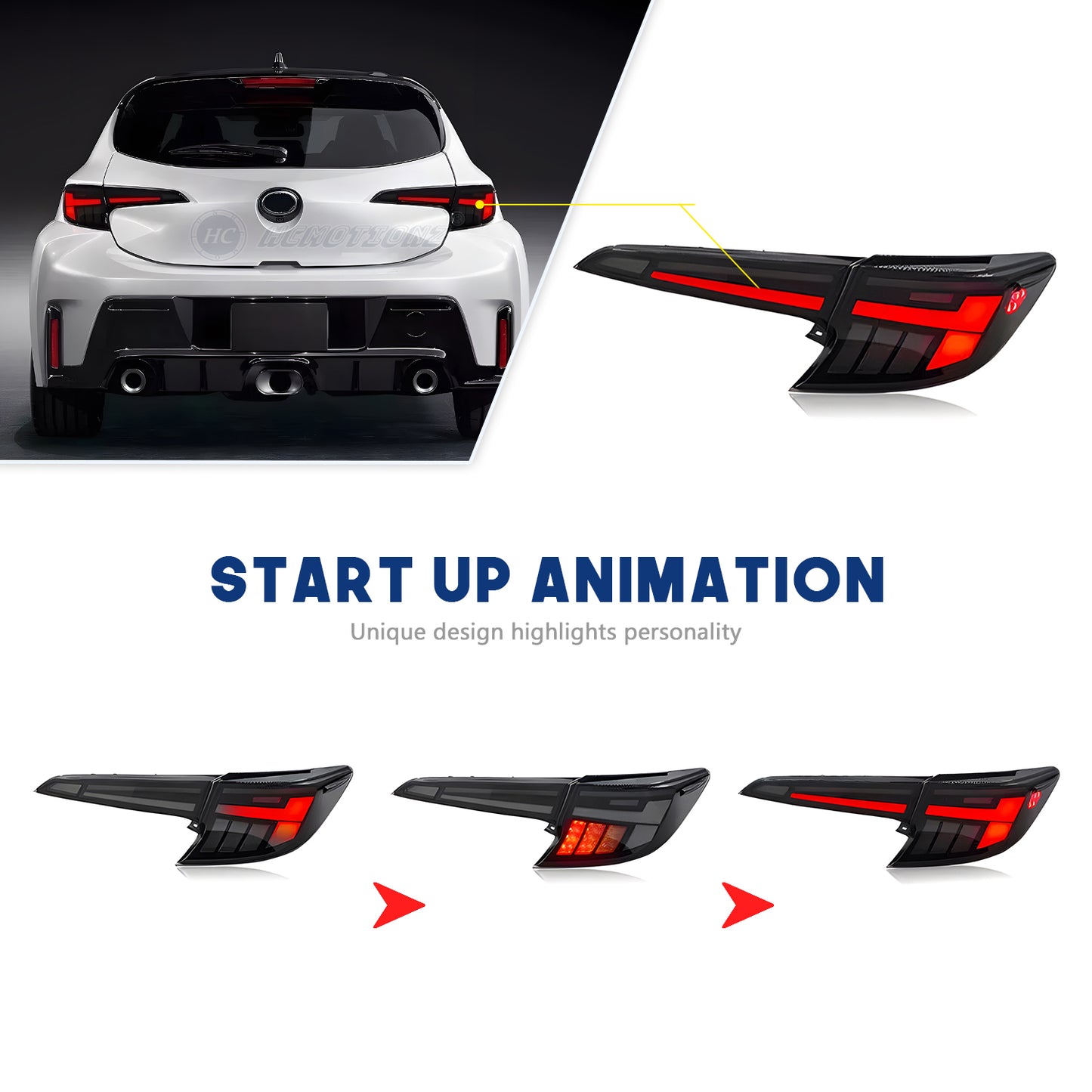 HCMOTION Led Tail Lights For Toyota Corolla Hatchback 2018-2023 DRL Start UP Animation