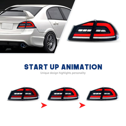 HCMOTION Honda Civic Sedan/Type R LED Tail Lights 2006-2011 8th gen FD2 FD3 DRL Start UP Animation Rear Lamps