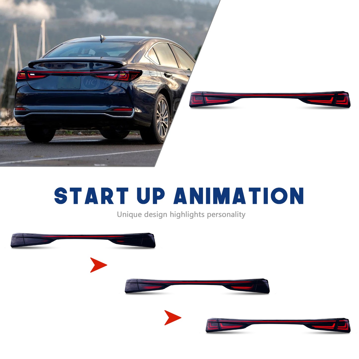 HCMOTIONZ Tail Lights for Lexus ES ES350/300h/200/260 2019-2023 with Middle Lamp Upgrade 2024 Design