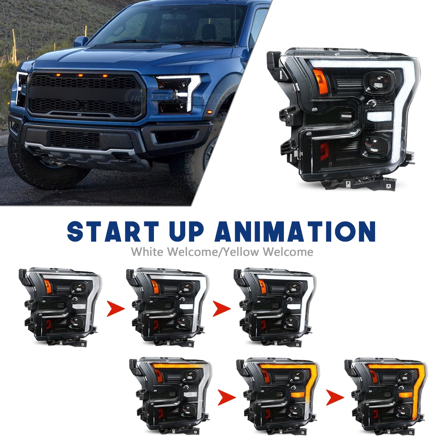 HCMOTIONZ Front Lamps for Ford F150 2017-2020 XL/XLT/LARIAT/KING RANCH/PLATINUM/LIMITED RAPTOR PICKUP LED Head Lights Assembly