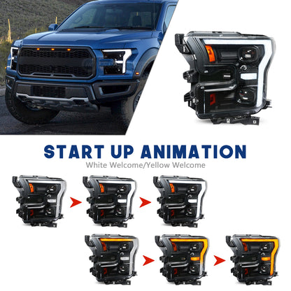 HCMOTIONZ Front Lamps for Ford F150 2017-2020 XL/XLT/LARIAT/KING RANCH/PLATINUM/LIMITED RAPTOR PICKUP LED Head Lights Assembly
