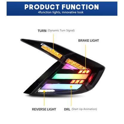 HCMOTIONZ RGB LED Tail Lights for Honda Civic 10th Gen 2016-2021
