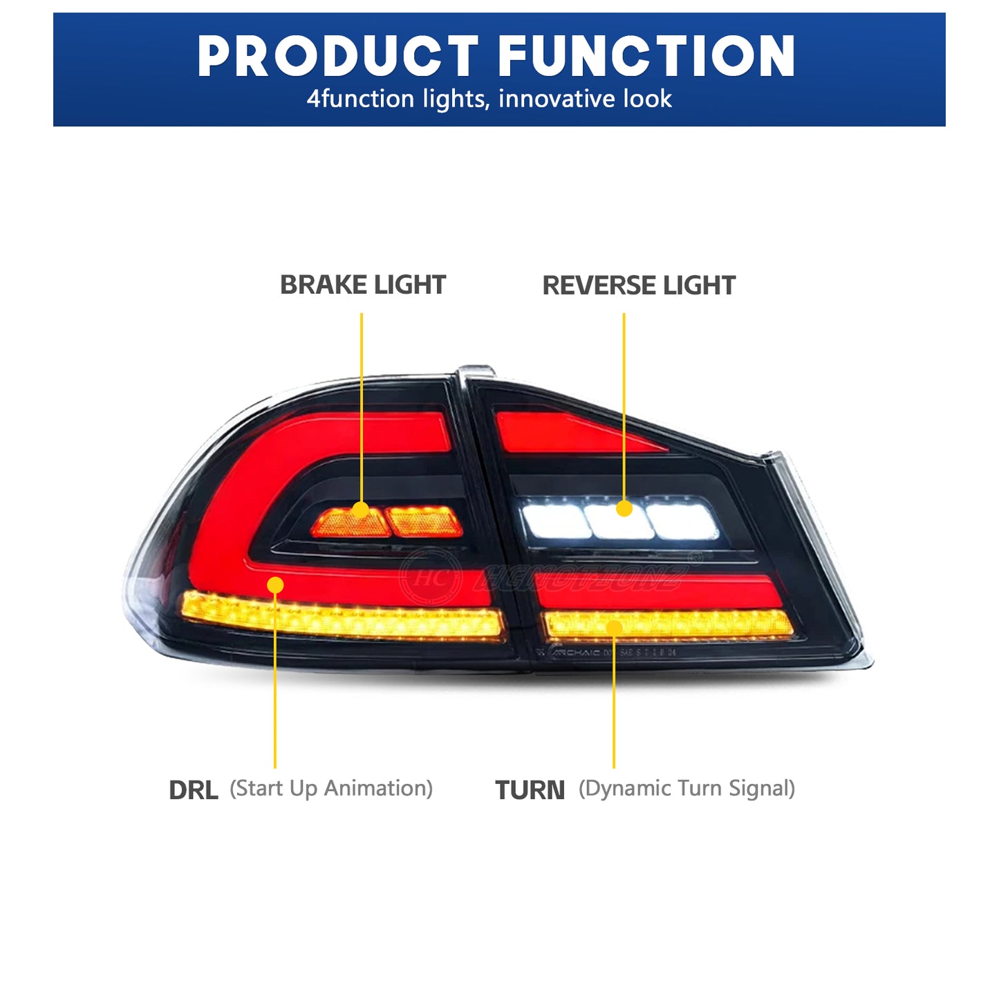 HCMOTION Honda Civic Sedan/Type R LED Tail Lights 2006-2011 8th gen FD2 FD3 DRL Start UP Animation Rear Lamps