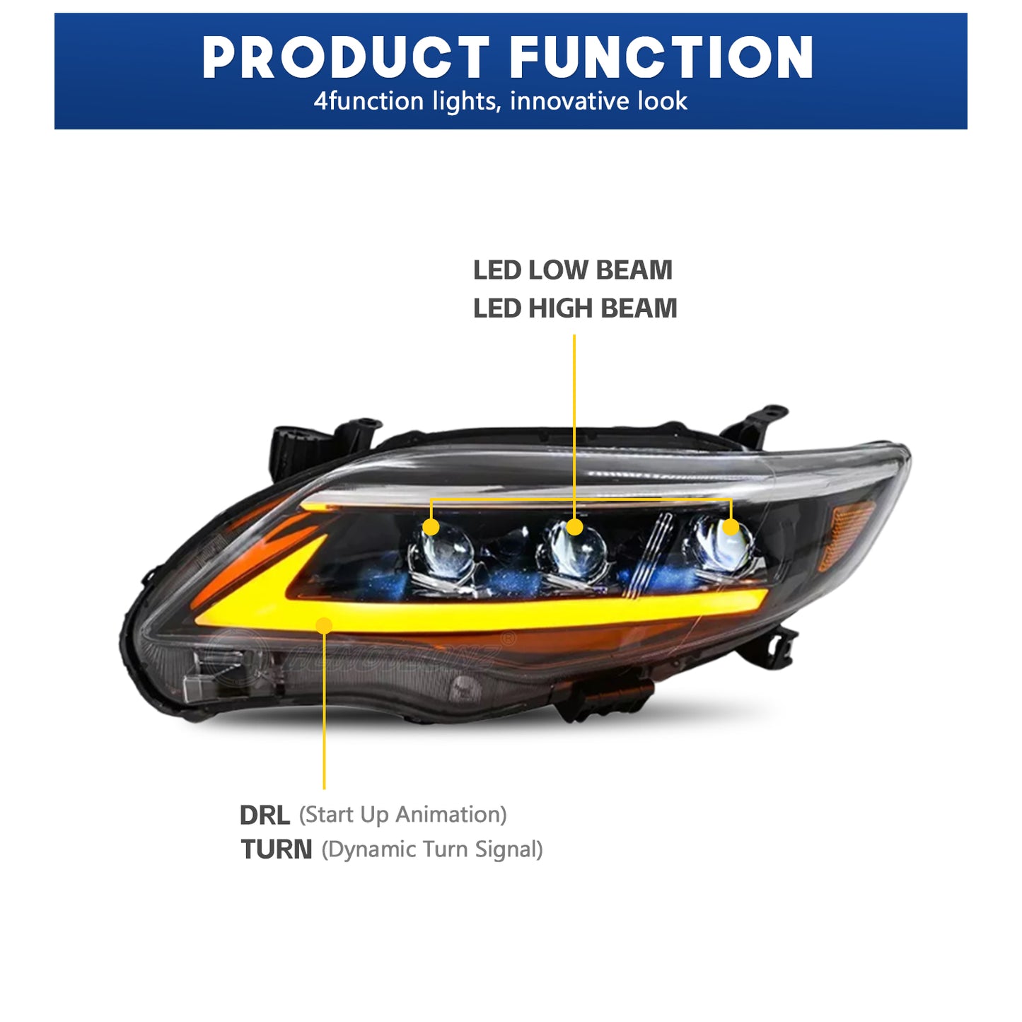 HCMOTIONZ LED Headlights for Toyota Corolla 2011-2013
