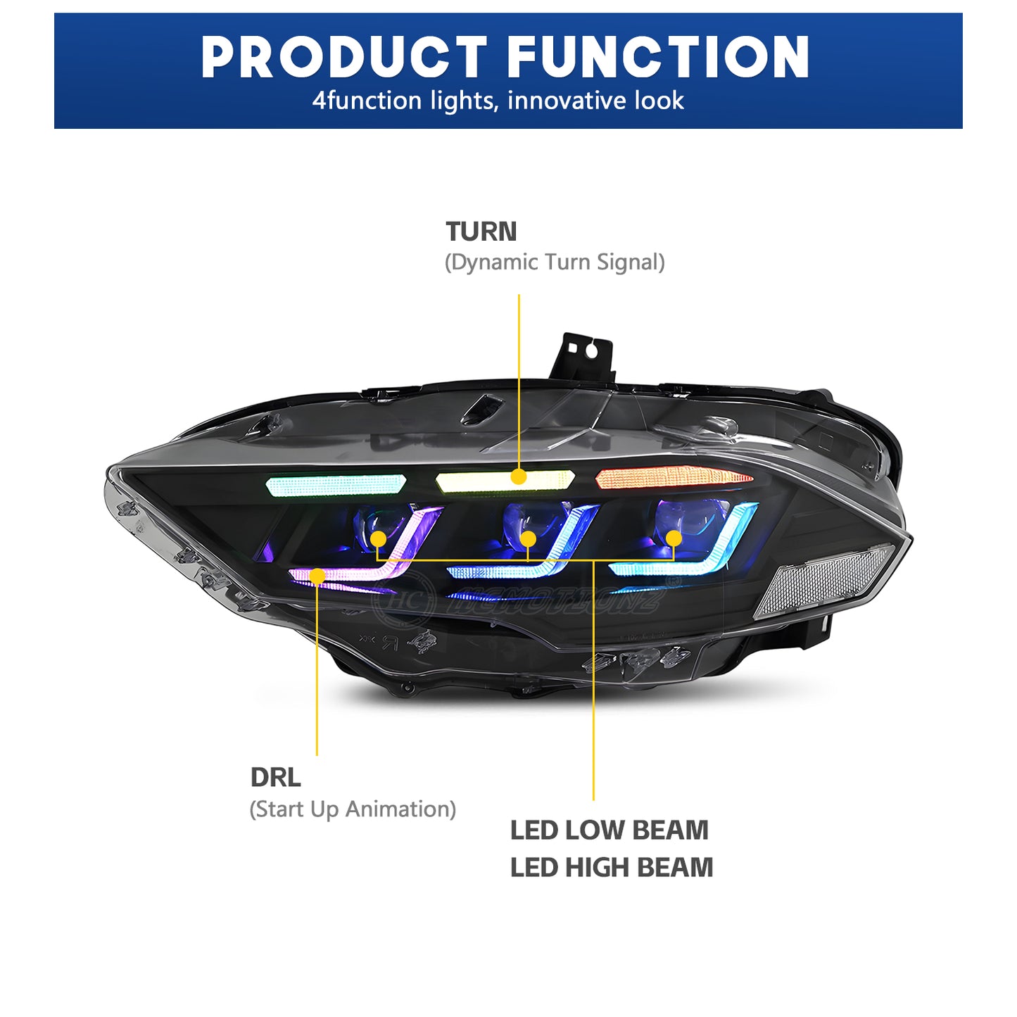 HCMOTIONZ LED RGB Headlights for Ford Mustang 2018-2023