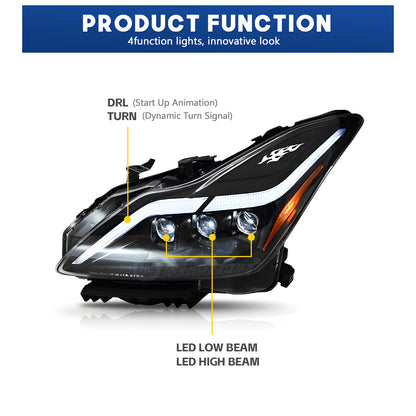 HCMOTIONZ LED Headlights for Infiniti G37 2008-2013 DRL Star Up Animation Q60 Coupe Convertible 2014-2015 Car Assembly Front Lamps