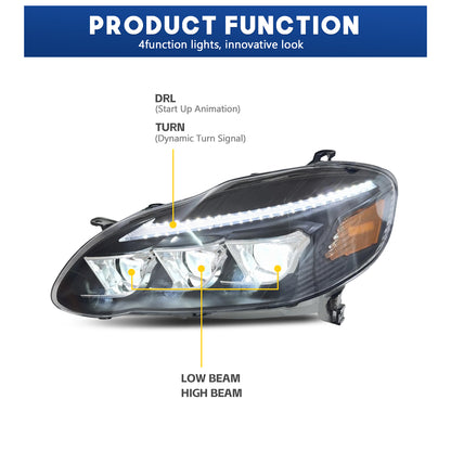 HCMOTION LED Headlights for Toyota Corolla 2003-2008 E130  Sequential Turn Signal Amber