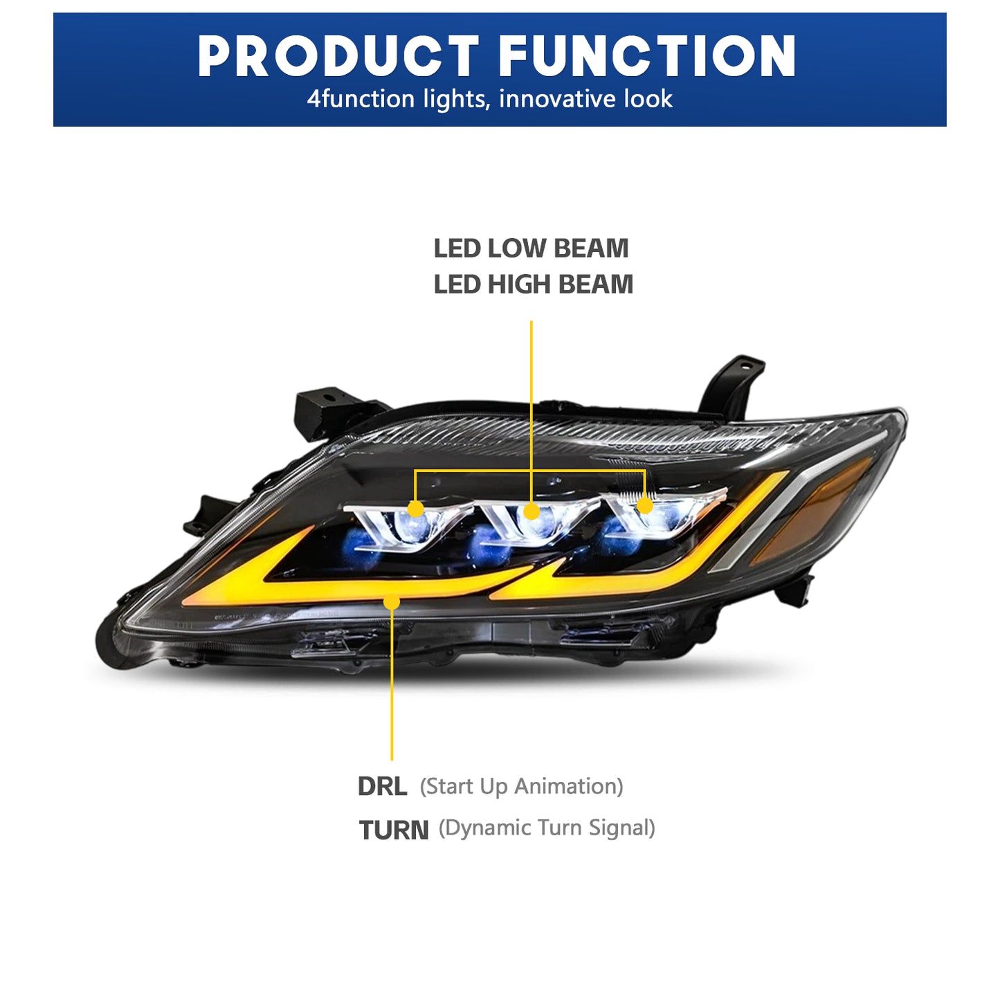 HC Motion LED Headlights Assembly for 2010 2011 Toyota Camry XV40 (US Version)  Plug & Play DOT Approved
