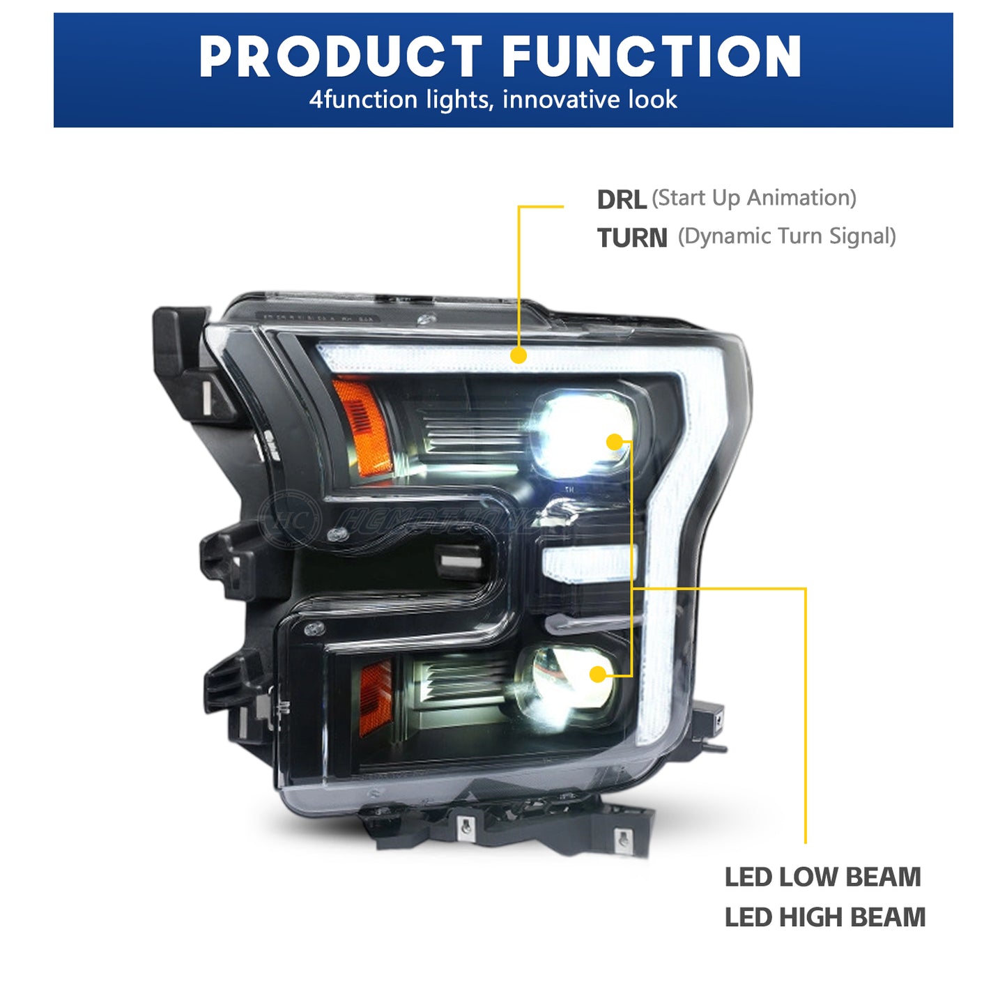 HCMOTIONZ Front Lamps for Ford F150 2017-2020 XL/XLT/LARIAT/KING RANCH/PLATINUM/LIMITED RAPTOR PICKUP LED Head Lights Assembly