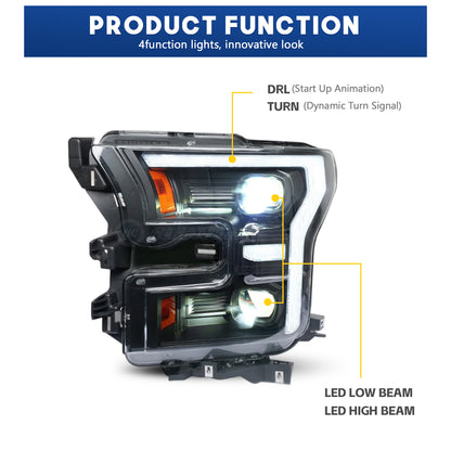 HCMOTIONZ Front Lamps for Ford F150 2017-2020 XL/XLT/LARIAT/KING RANCH/PLATINUM/LIMITED RAPTOR PICKUP LED Head Lights Assembly