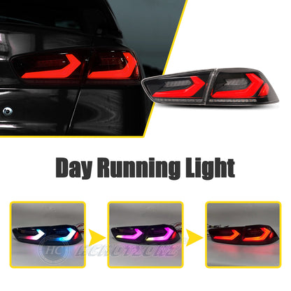 HCMOTION RGB LED Tail Lights For Mitsubishi Lancer 2008-2017 EVO X Smoked 4Pcs Continuous Rear Lamp