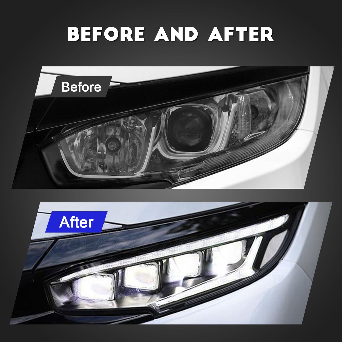 HCMOTION LED Headlights For Honda Civic 2016-2021 10th Gen Mustang Style DRL Start UP Animation