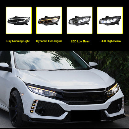 HCMOTION LED Headlights For Honda Civic 2016-2021 10th Gen Mustang Style DRL Start UP Animation