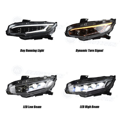 HCMOTION LED Headlights For Honda Civic 2016-2021 10th Gen Mustang Style DRL Start UP Animation