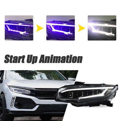 HCMOTION LED Headlights For Honda Civic 2016-2021 10th Gen Mustang Style DRL Start UP Animation