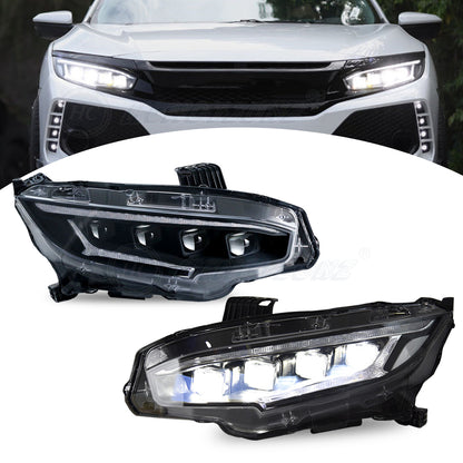 HCMOTION LED Headlights For Honda Civic 2016-2021 10th Gen Mustang Style DRL Start UP Animation