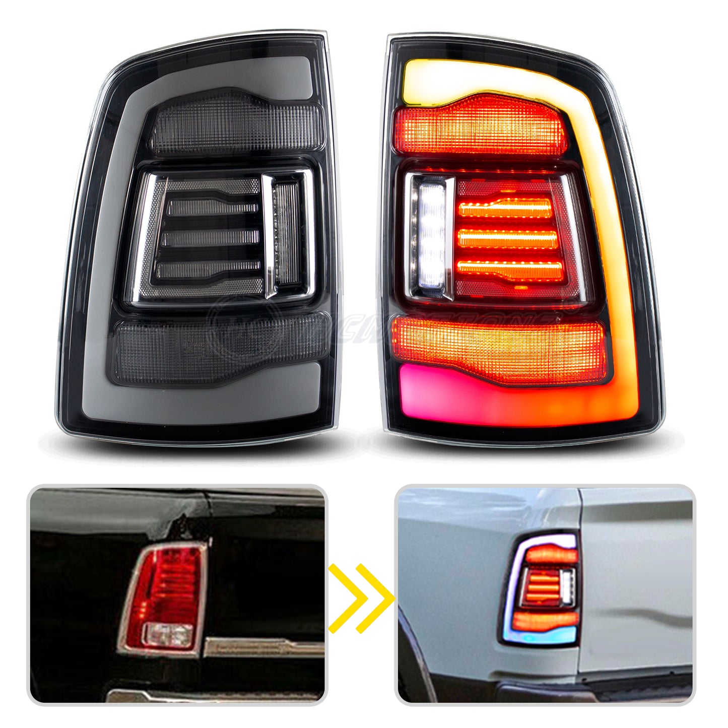 HCMOTION LED RGB Tail Lights for Dodge Ram 1500 2500 2009-2018