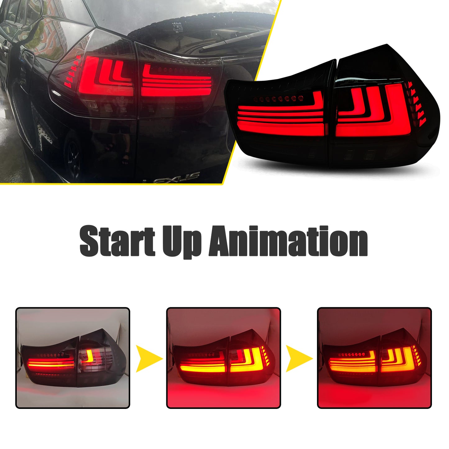 HCMOTION LED Tail Lights For Lexus RX 2003-2009 RX330 RX350 RX400h Start UP Animation