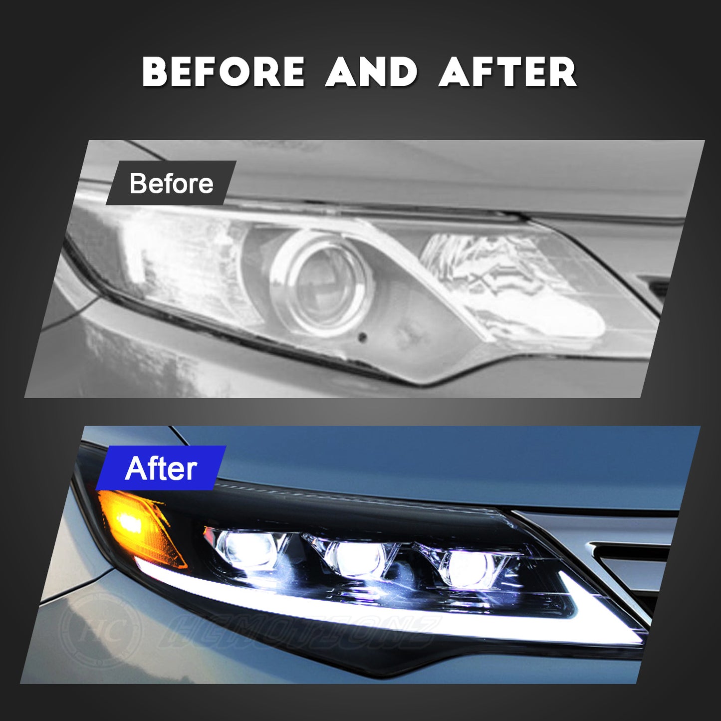 HCMOTION LED Headlights For Toyota Camry 2012-2014 DRL Start UP Animation