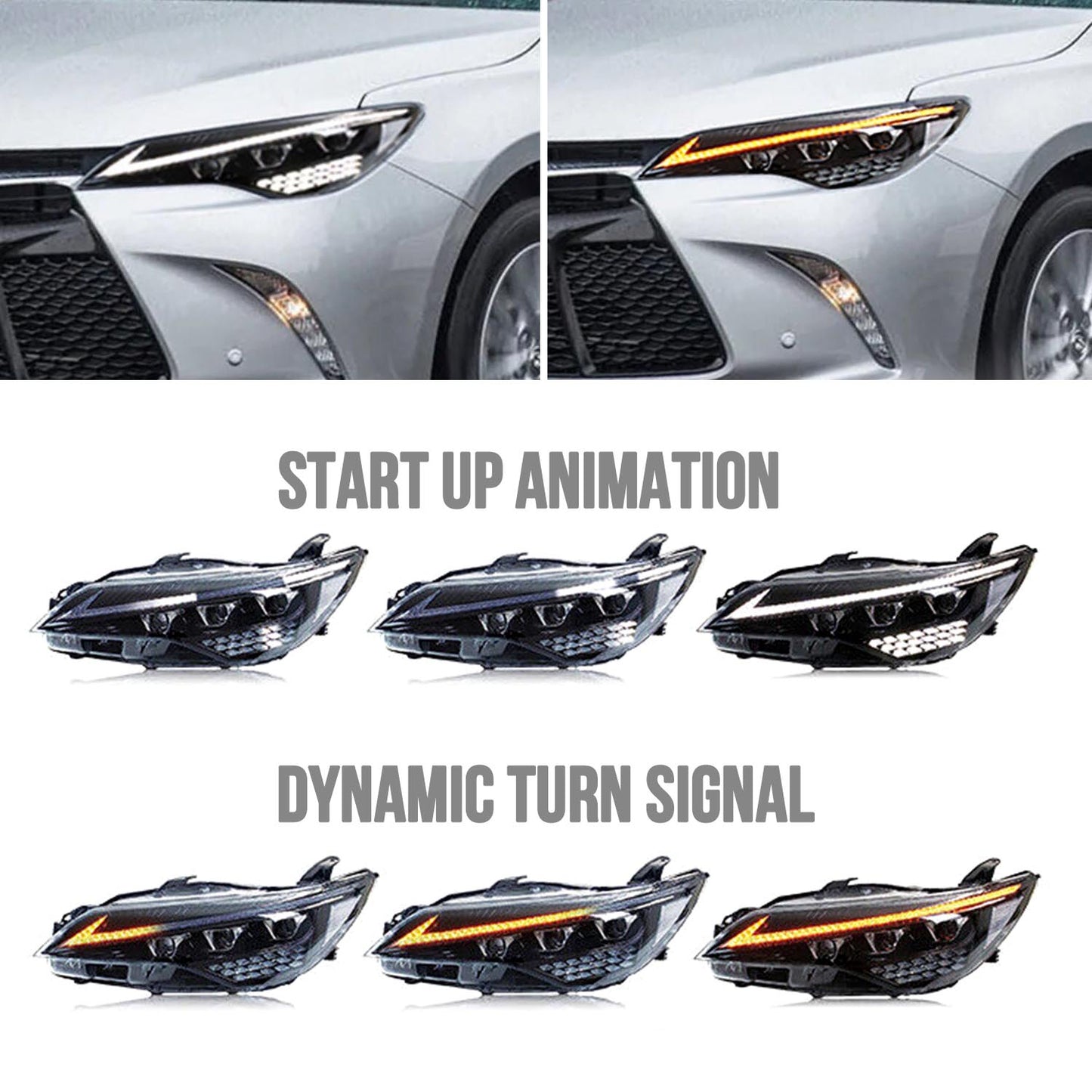 HCMOTION LED Headlights For Toyota Camry 2015-2017 DRL Start UP Animation