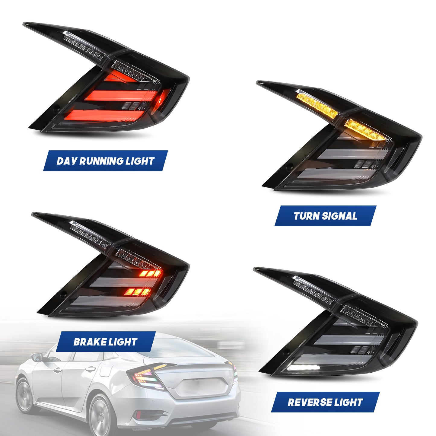 HCMOTIONZ RGB LED Tail Lights for Honda Civic 10th Gen 2016-2021
