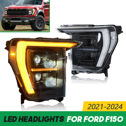 HCMOTIONZ Full LED Headlights for Ford F-150 F150 2021 2022 2023 2024 Start-up Animation Sequential Signal Front Lamps Assembly
