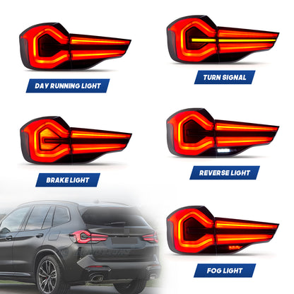 HCMOTION LED Tail Lights for For BMW X3 2018-2021 G01 G08 F97 DRL Start UP Animation Car Rear Back Lamps Assembly 2022 look