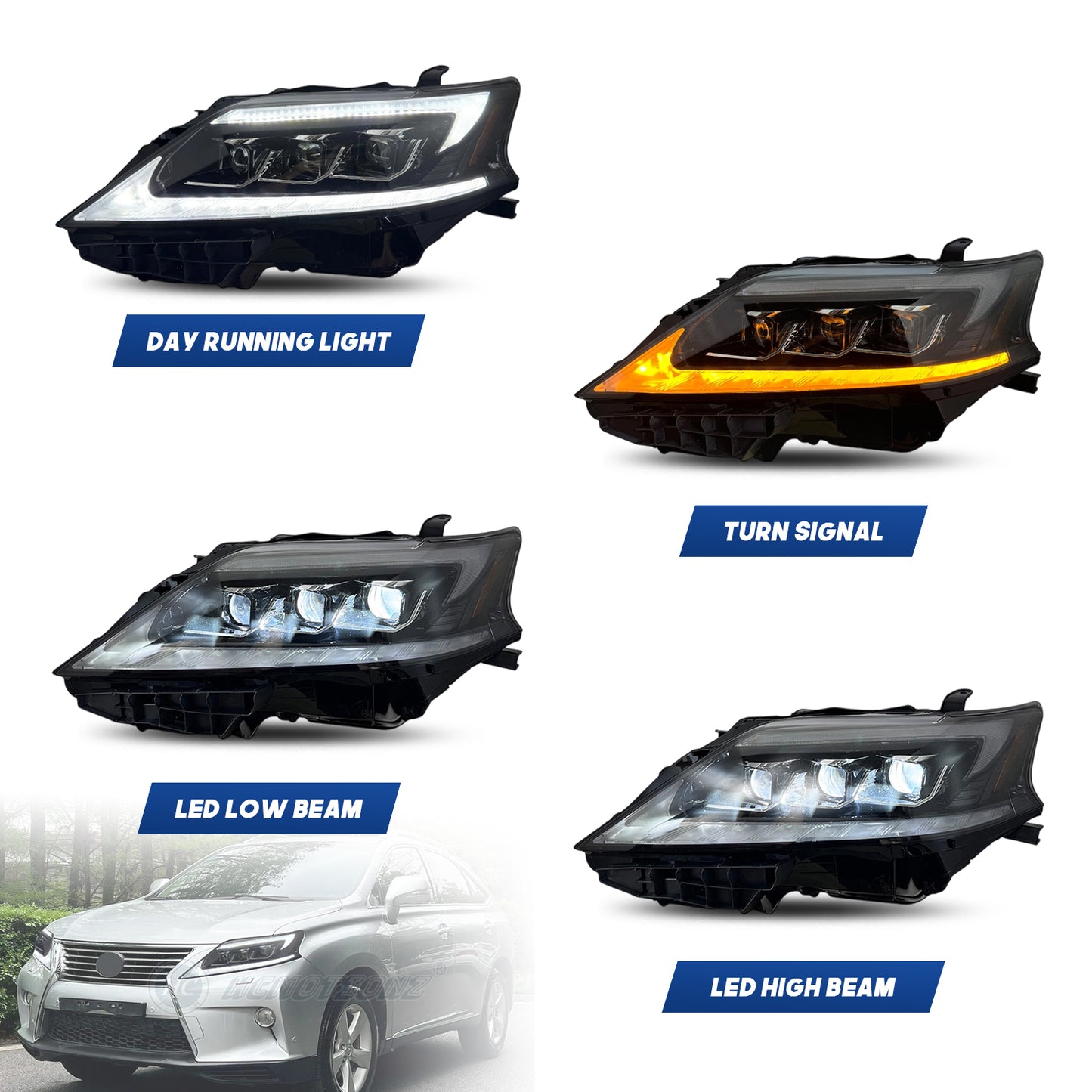 HCMOTIONZ Full LED Head Lights for Lexus RX RX350 RX450 RX270 2009-2015