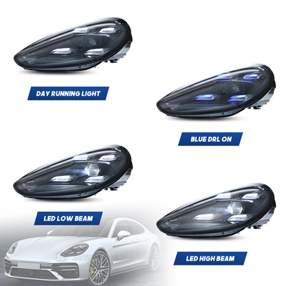 HCMOTIONZ LED Headlights for Porsche Panamera 2009-2016 (970) Blue Light DRL Car Front Lamps Assembly