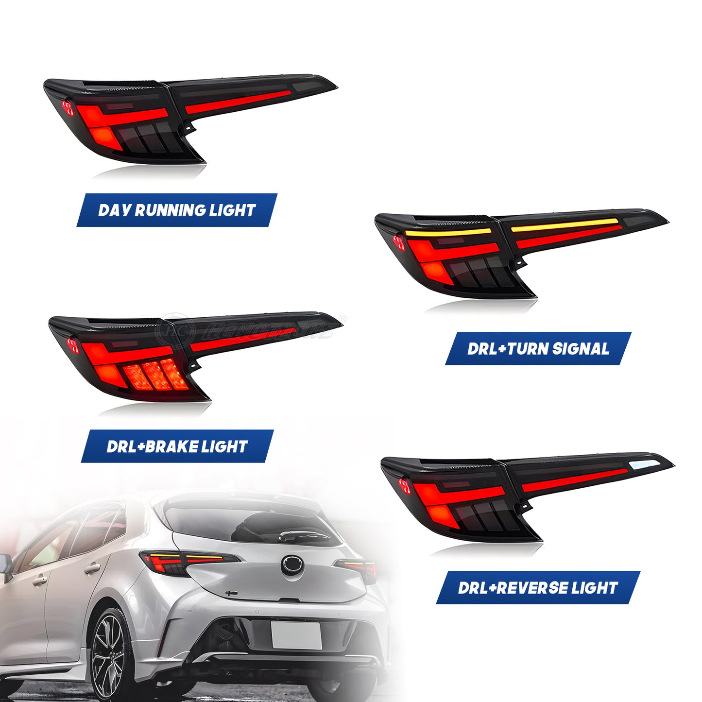 HCMOTION Led Tail Lights For Toyota Corolla Hatchback 2018-2023 DRL Start UP Animation