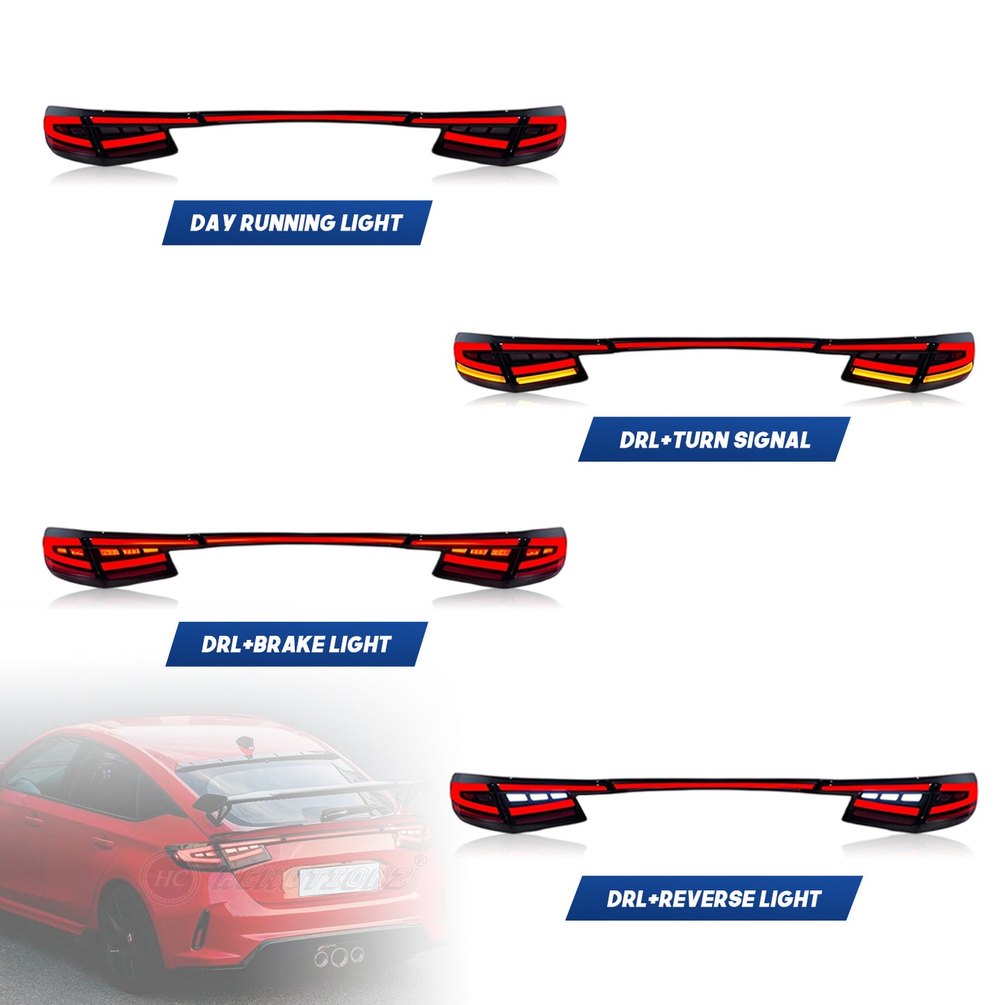 HCMOTION Tail Lights for Honda Civic 2022-2025 Hatchback 11th Gen with Middle Lamp