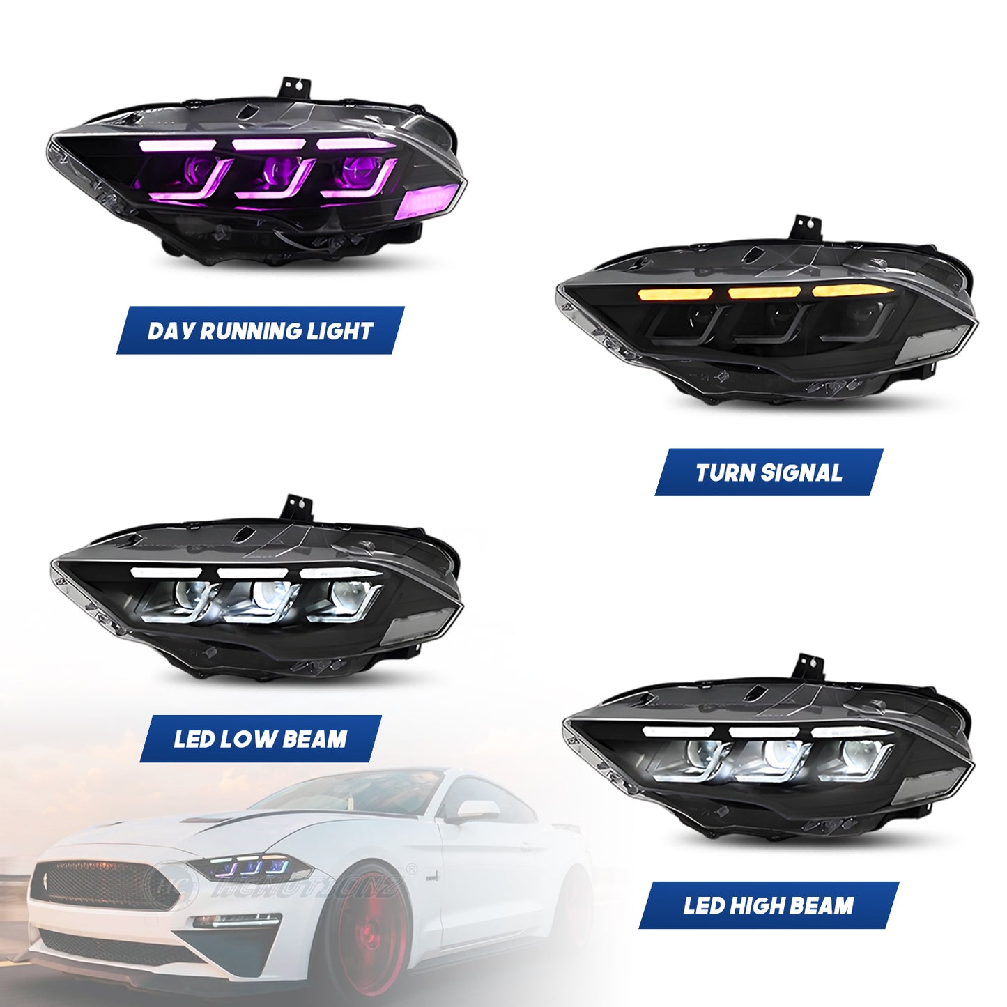 HCMOTIONZ LED RGB Headlights for Ford Mustang 2018-2023