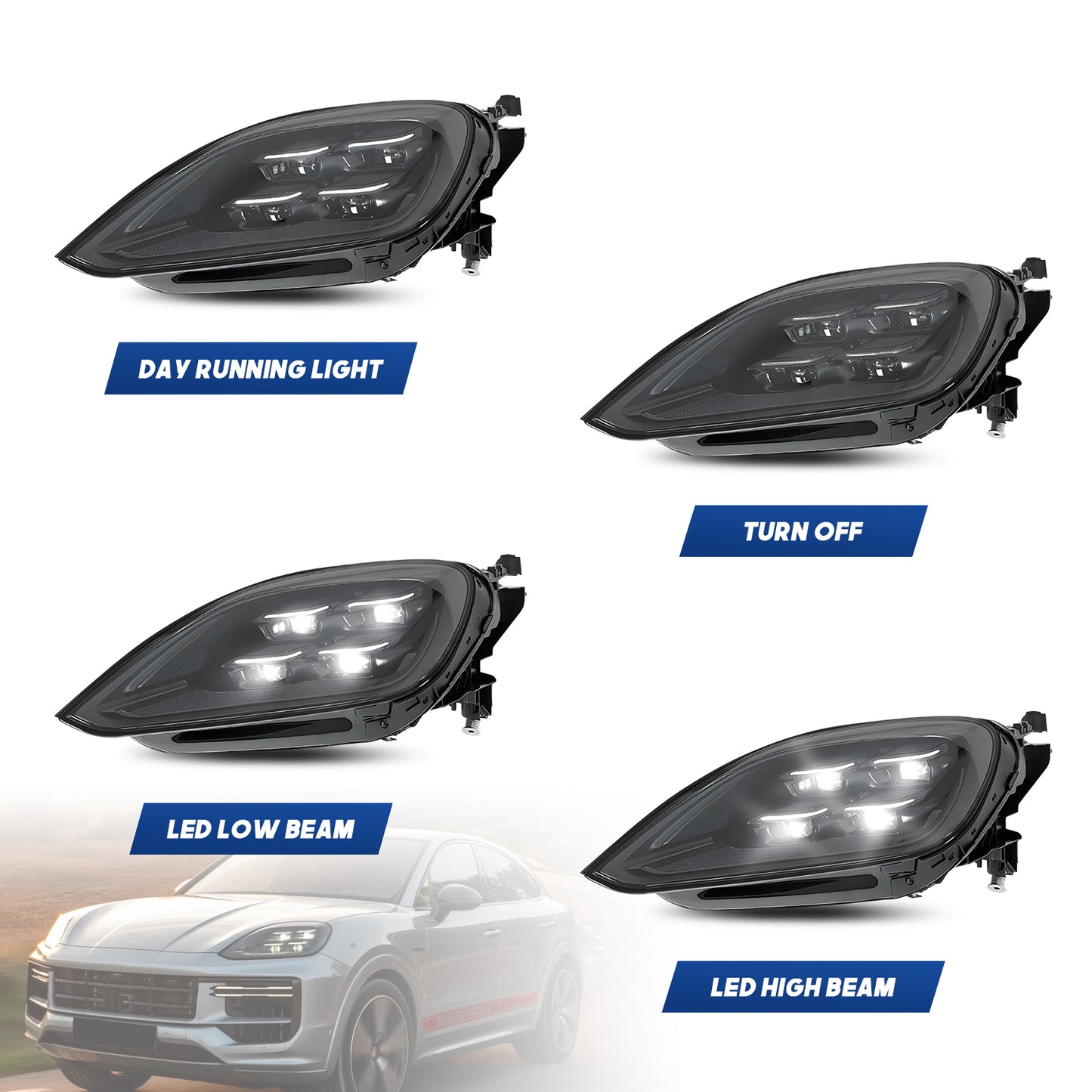 HCMOTIONZ Full LED Headlights for Porsche Cayenne 2024-2025 Upgraded High Configuration