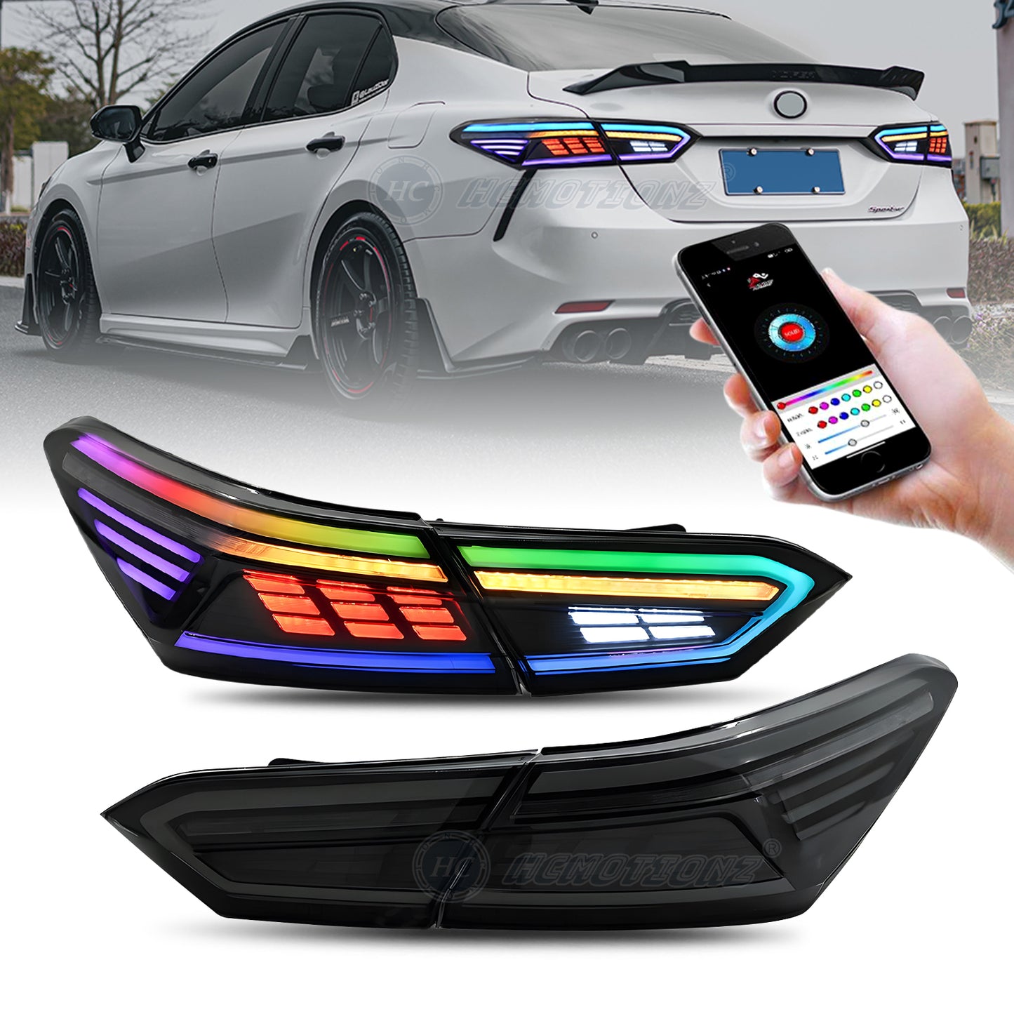 HCMOTION for Toyota Camry LED RGB Tail Lights 2018-2024 Rear Back Lamps