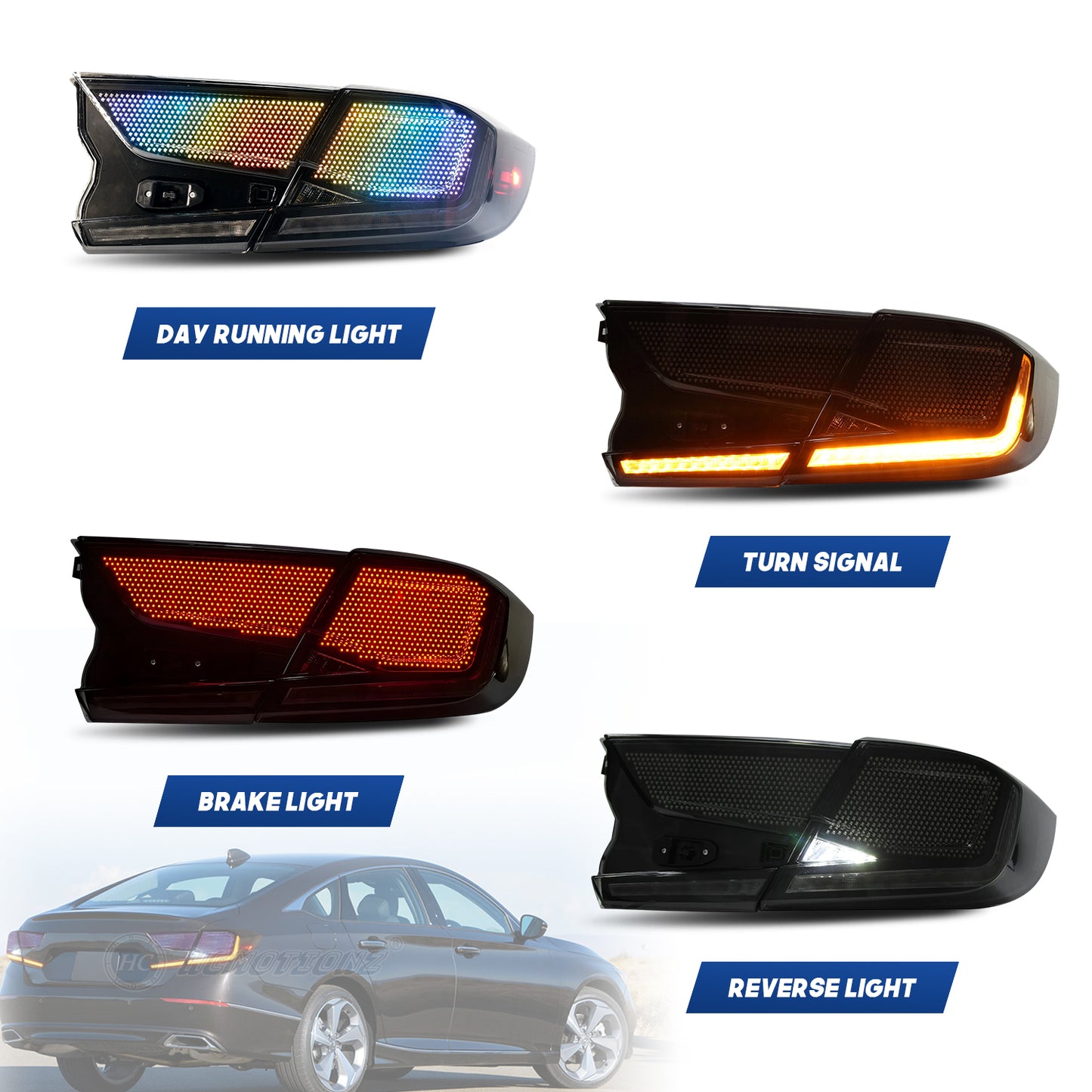 HCMOTIONZ LED RGB Customize Tail Lights for Honda Accord 2018-2022