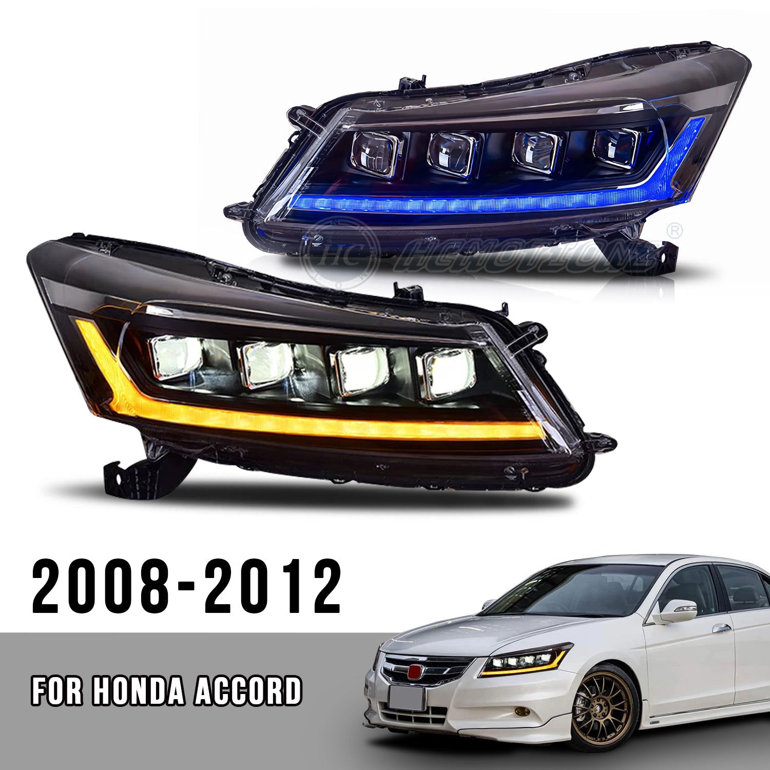 LED Headlights For Honda Accord Sedan 2008-2012 - Sequential Animation Black Housing