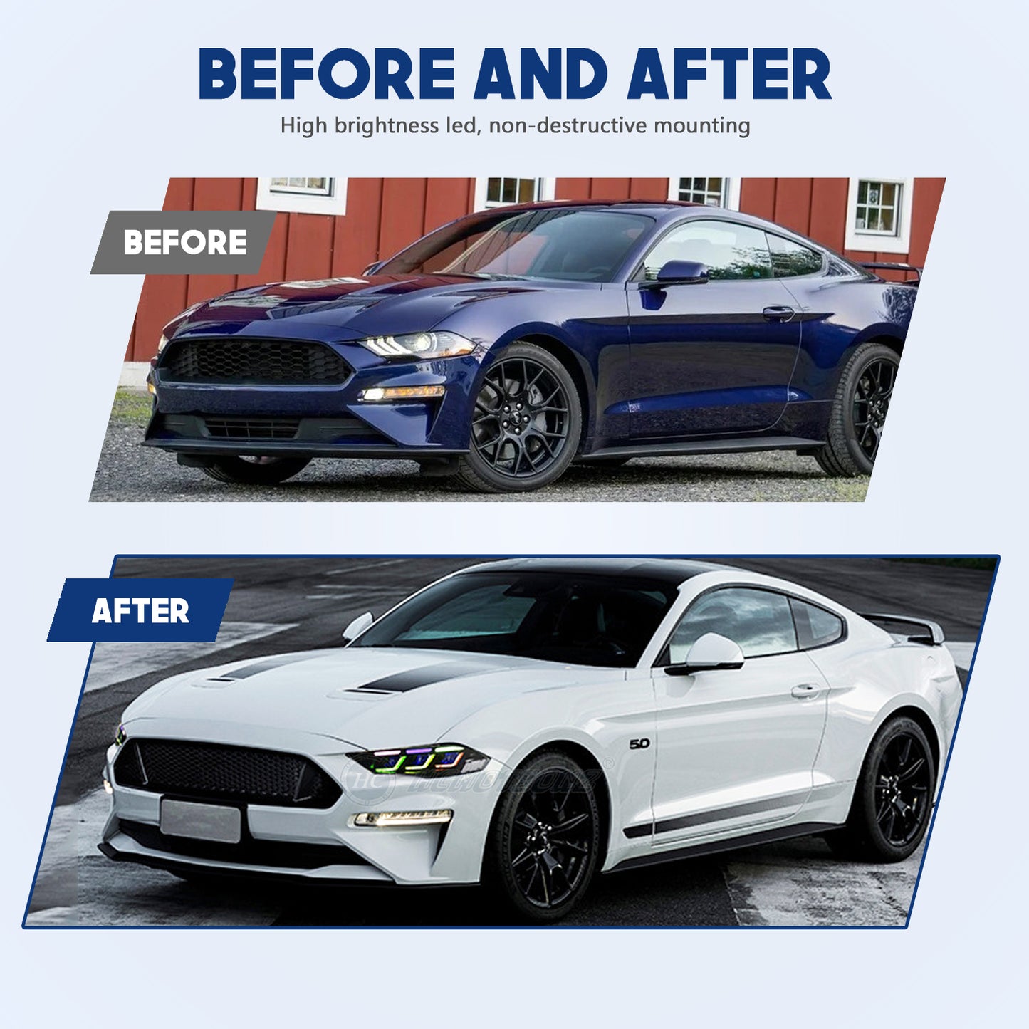 HCMOTIONZ LED RGB Headlights for Ford Mustang 2018-2023