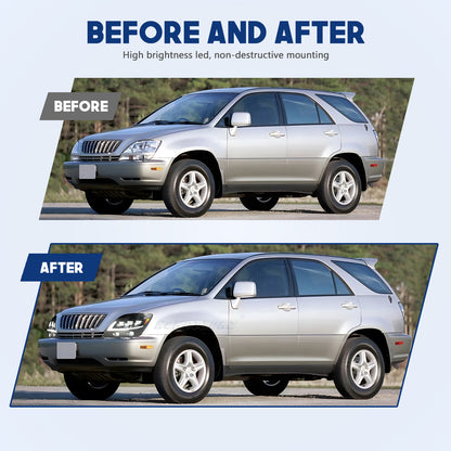 HCMOTION LED Headlights for Lexus RX330 RX350 RX400h 1998-2003 DRL Start UP Animation High Quality Continuous Front lights