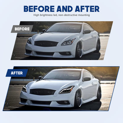 HCMOTION LED Headlights for Infiniti G37 2008-2013 DRL Star Up Animation Q60 Coupe Convertible 2014-2015 Front Lamps