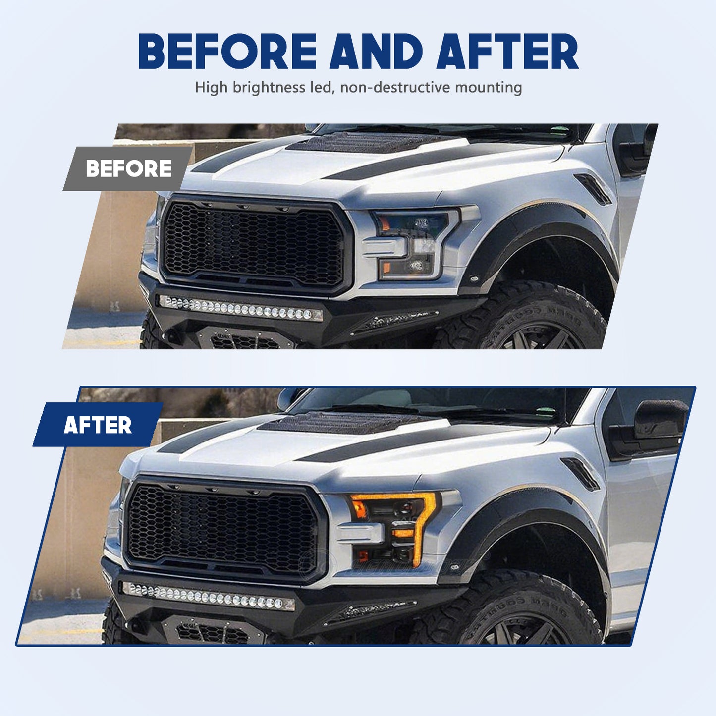 HCMOTIONZ Front Lamps for Ford F150 2017-2020 XL/XLT/LARIAT/KING RANCH/PLATINUM/LIMITED RAPTOR PICKUP LED Head Lights Assembly