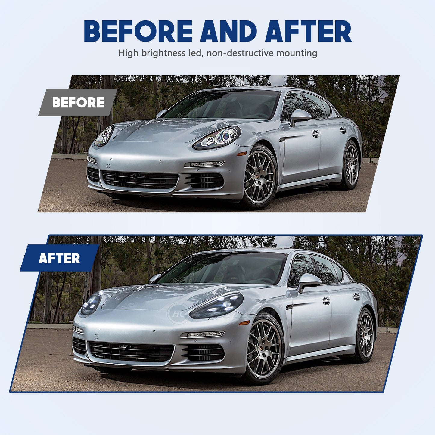 HCMOTIONZ LED Headlights for Porsche Panamera 2009-2016 (970) Blue Light DRL Car Front Lamps Assembly