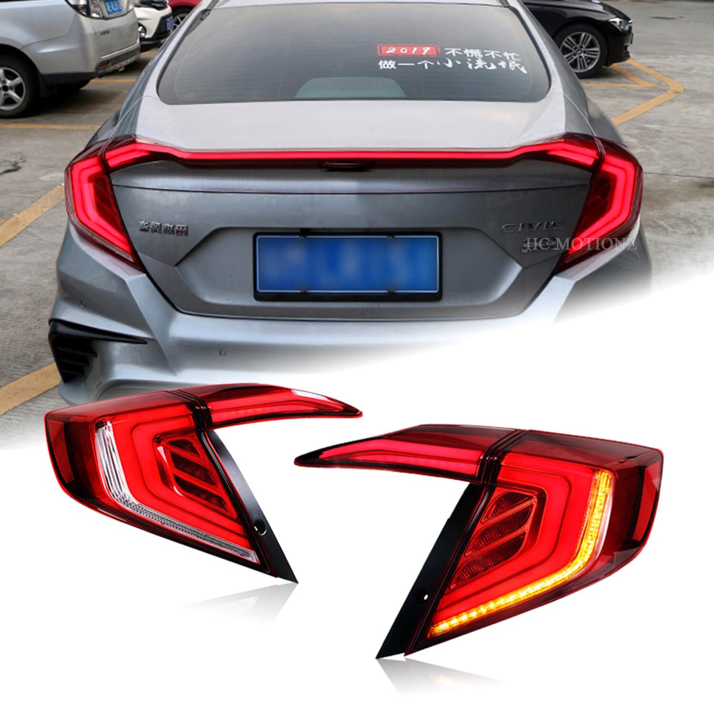 HCMOTION LED Tail Lights for Honda Civic 2016-2021 DRL Start Up Animation Rear Lamp Assembly