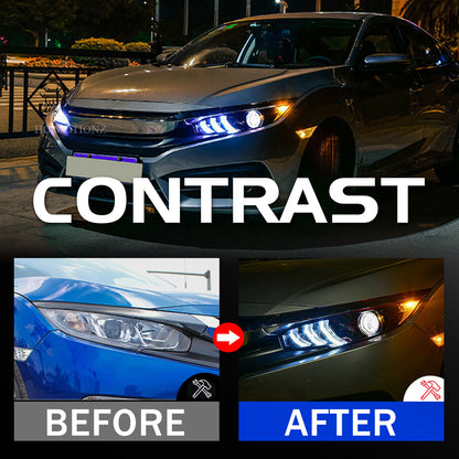 HCMOTION 10th Gen Mustang Style front lamp 2016 2017 2018 2019 2020 2021 LED Headlights For Honda Civic