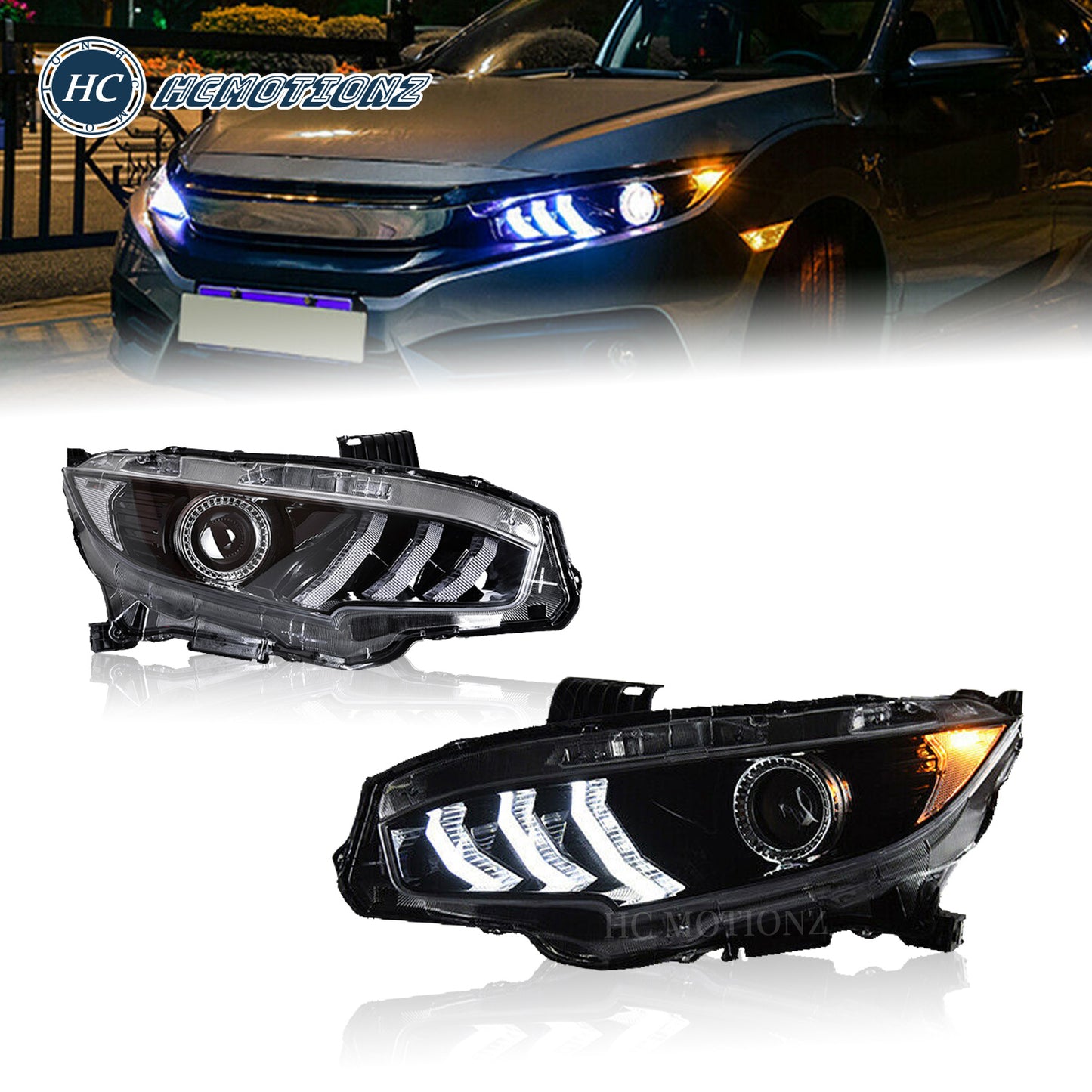 HCMOTION 10th Gen Mustang Style front lamp 2016 2017 2018 2019 2020 2021 LED Headlights For Honda Civic