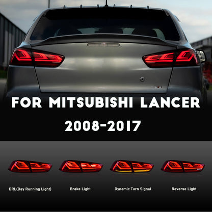 HCMOTION LED Tail Light Mitsubishi Lancer 2008-2017 EVO X 4Pcs Rear Lamp Smoke&Red
