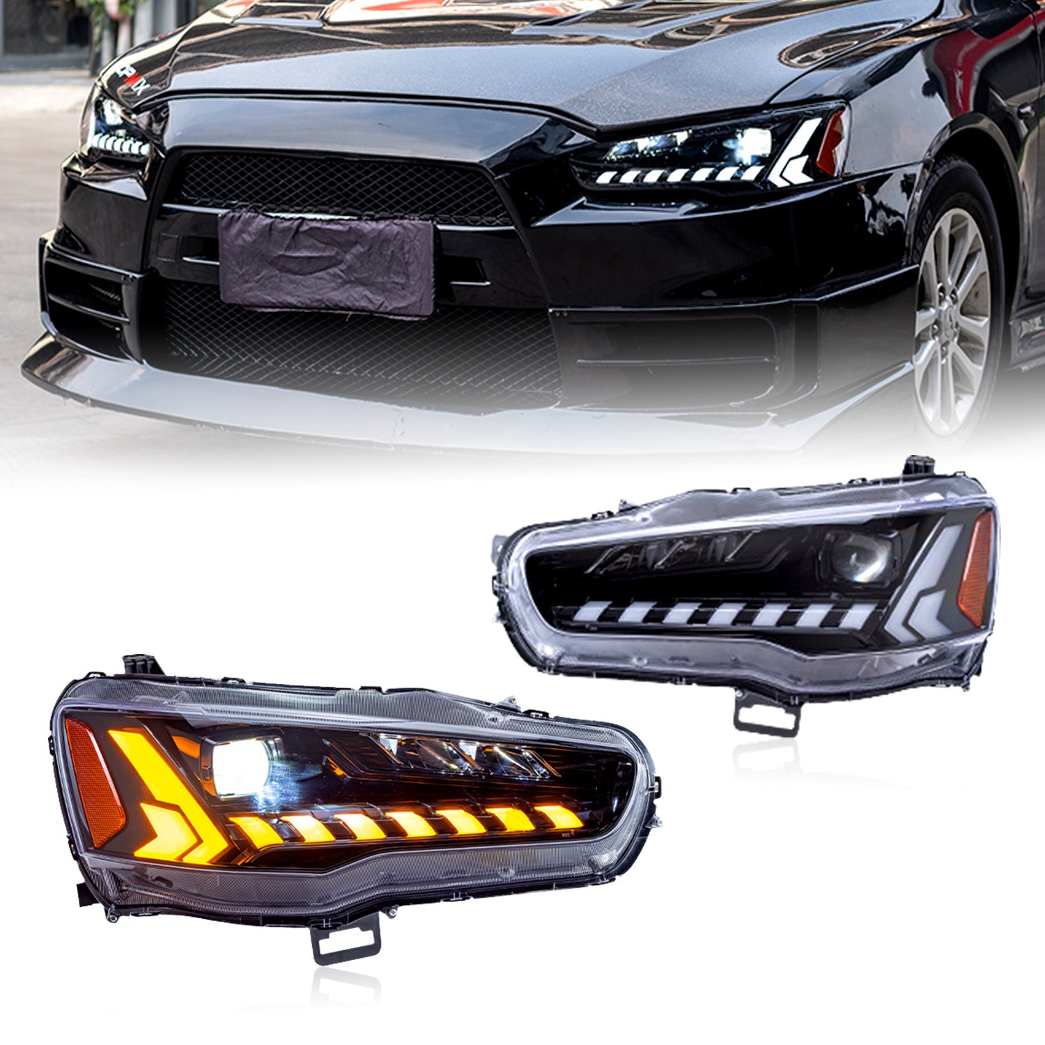 HCMOTION LED Headlights For Mitsubishi Lancer 2008-2017 Demon eyes Amb