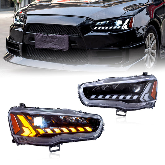 HCMOTION LED Headlights For Mitsubishi Lancer 2008-2017 Demon eyes Amber reflector